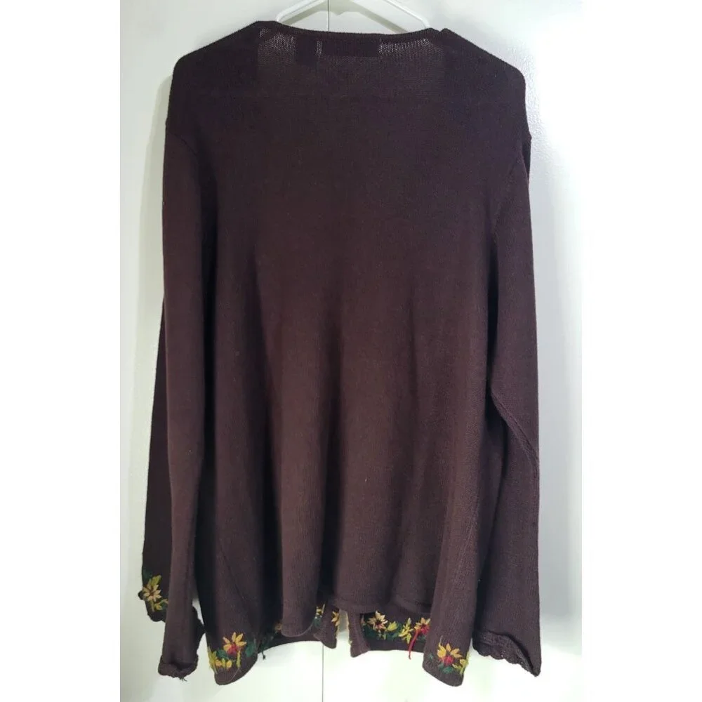 VTG Women's 1X Cardigan Sweater Brown Floral Boho Hippie Cottage Festival Fairy - Picture 2 of 12